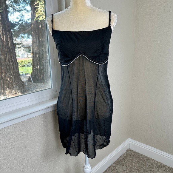 Auden Dresses & Skirts - NWT Auden Black Sheer Rhinestone Babydoll Chemise Slip Dress‎ Womens XL